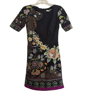 Etro Italy Black Silk Floral Short Sleeve Dress Size 42 (6)